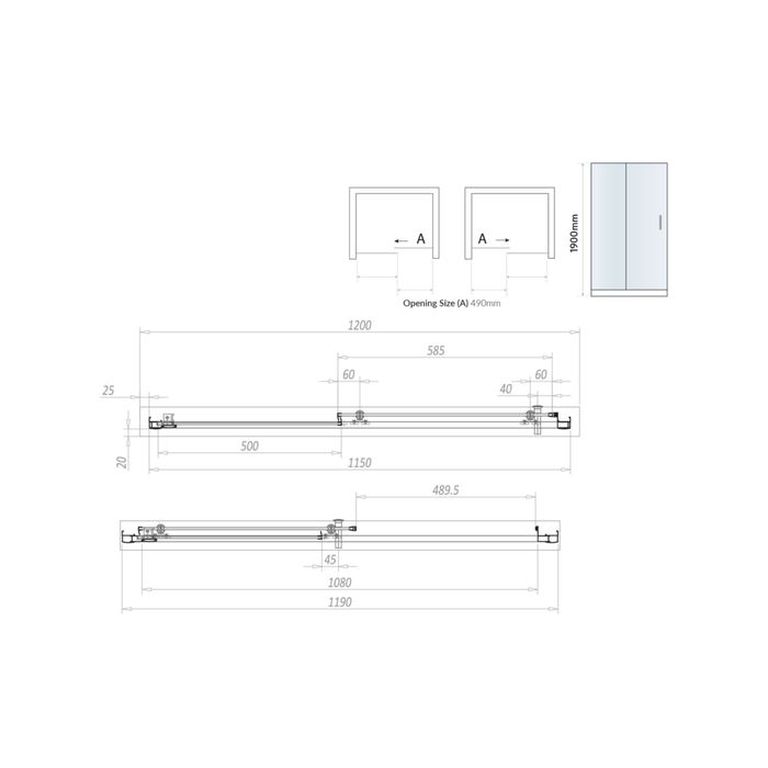 Roma Black 1200mm SLIDER Door - Bathroom Warehouse