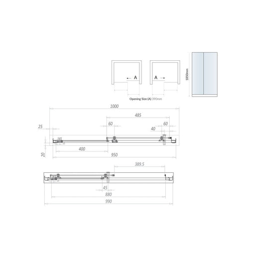 Roma Black Sliding Shower Door 1000mm - Bathroom Warehouse