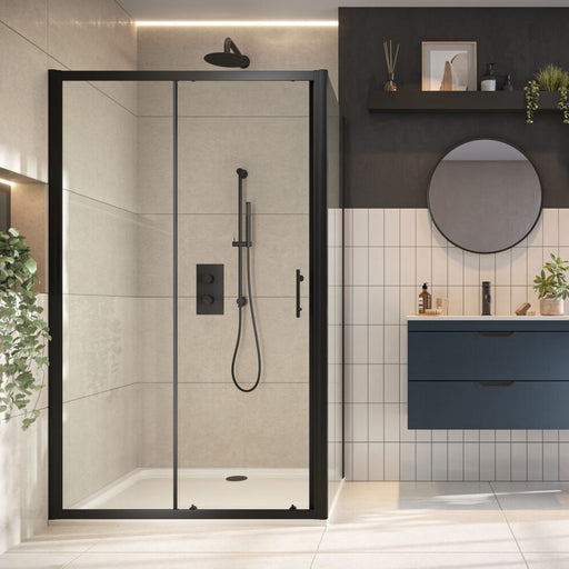 Roma Black Sliding Shower Door 1100mm - Bathroom Warehouse