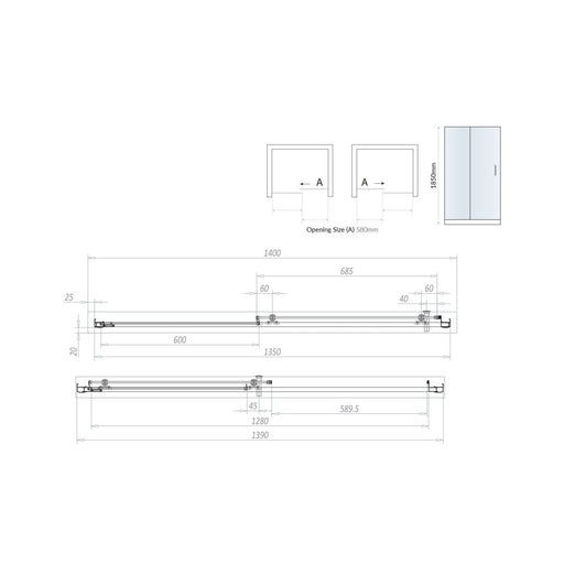 Roma Chrome 1400mm SLIDER Door - Bathroom Warehouse