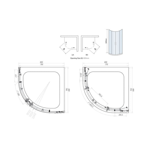 Roma Chrome 800mm QUAD Door - Bathroom Warehouse