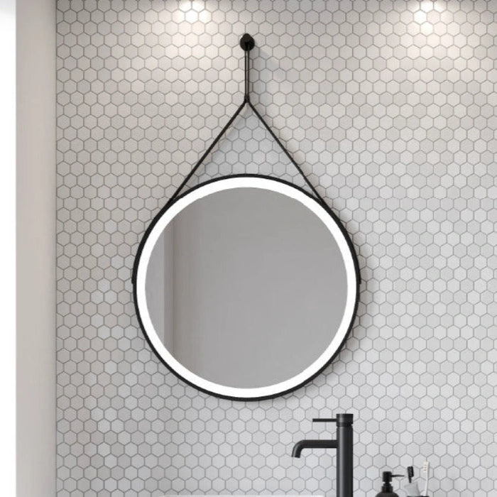 Ancona Round LED Mirror with Strap 600mm - Black