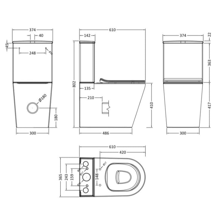 Salerno Rimless Fully Enclosed Toilet with Soft Close Seat