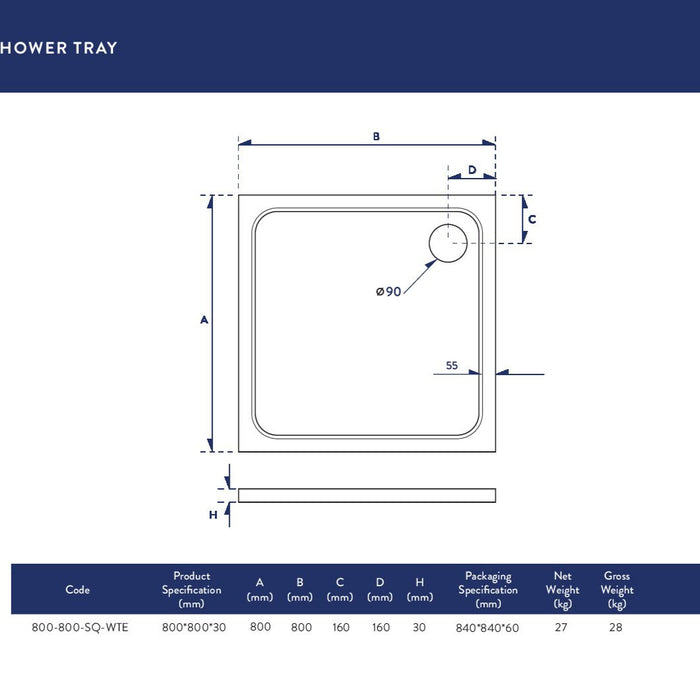 Slimline Square Shower Tray