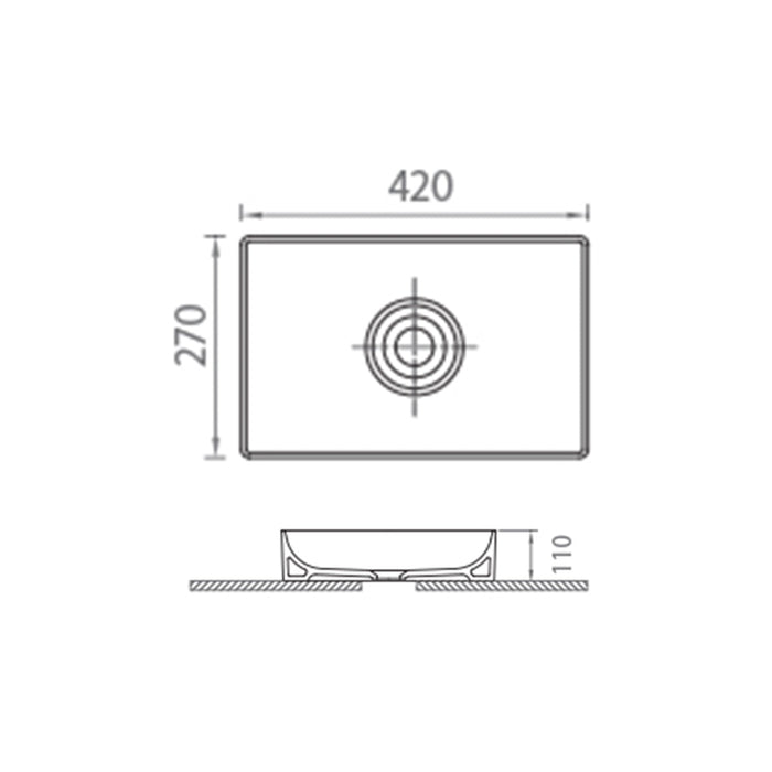 Square Counter Top Basin - 420w x 110h x 270d - Bathroom Warehouse