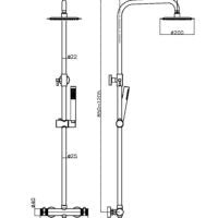 T - Bar Shower with Rail & 200mm Round Drench Head Set in Chrome - Bathroom Warehouse