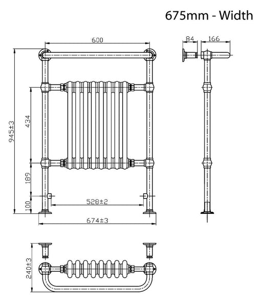 Traditional Towel Warmer 675 x 945mm - Bathroom Warehouse